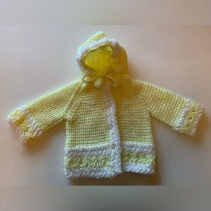 Vintage Yellow and White Crochet Baby Hoodie